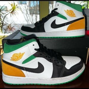 Jordan 1 Mid Retro Oakland - green & yellow - Mens 9.5